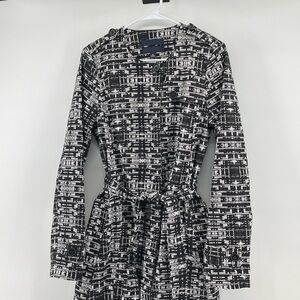 Wool Stylish Black White Geo Patterned Peacoat Womens Med Trench Event Warm